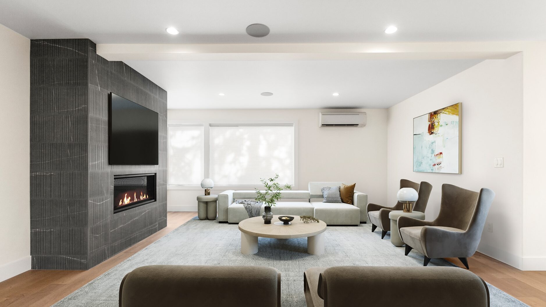 Virtually staged modern living room