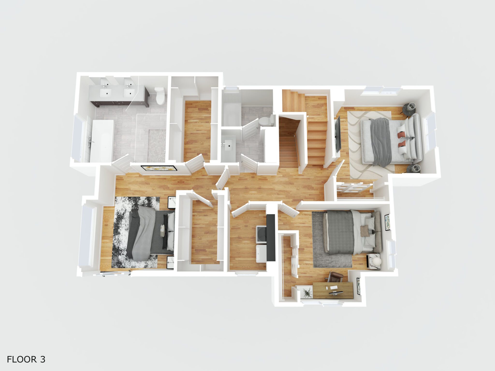 3D floor plan rendering of a residential property